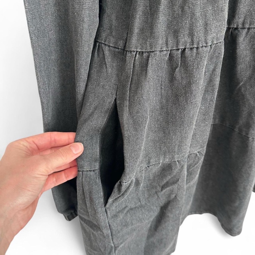 Square Neck Dark Wash Tiered Long Sleeve Denim Dress L - Picture 5 of 9